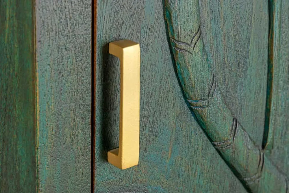 Riess-Ambiente Mehr...|Massivholzschränke > Massives Highboard PEACOCK 170cm grün Mangoholz antik 3D Schnitzerei Pfau-Design