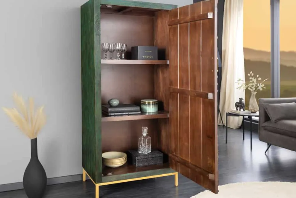 Riess-Ambiente Mehr...|Massivholzschränke > Massives Highboard PEACOCK 170cm grün Mangoholz antik 3D Schnitzerei Pfau-Design