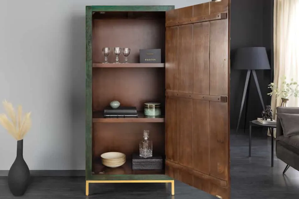 Riess-Ambiente Mehr...|Massivholzschränke > Massives Highboard PEACOCK 170cm grün Mangoholz antik 3D Schnitzerei Pfau-Design