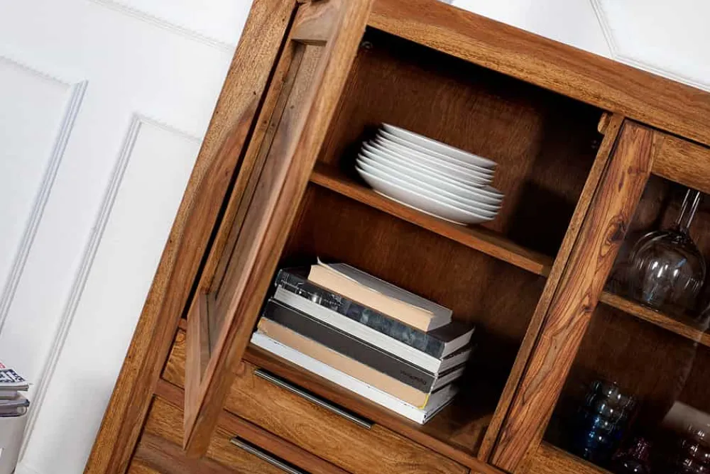 Riess-Ambiente Mehr...|Vitrinen > Massives Highboard PURE 140cm braun Sheesham stone finish Vitrine Palisander