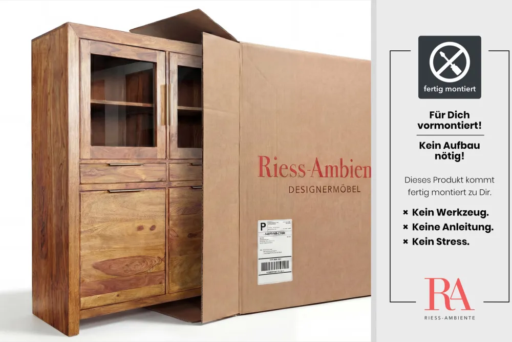 Riess-Ambiente Mehr...|Vitrinen > Massives Highboard PURE 140cm braun Sheesham stone finish Vitrine Palisander