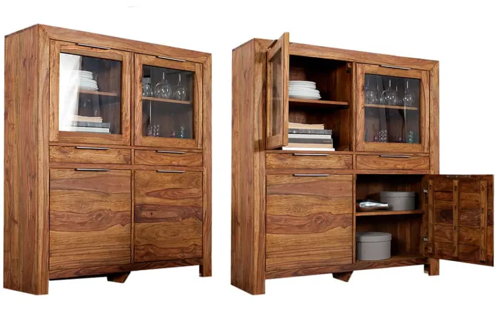 Riess-Ambiente Mehr...|Vitrinen > Massives Highboard PURE 140cm braun Sheesham stone finish Vitrine Palisander