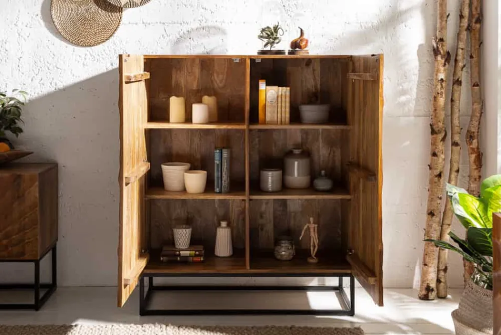 Riess-Ambiente Mehr...|Highboards > Massives Highboard SCORPION 120cm braun Mangoholz aufwendige 3D Schnitzereien
