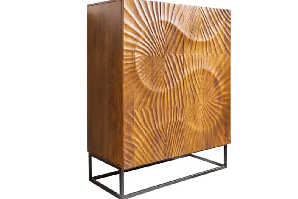 Riess-Ambiente Mehr...|Highboards > Massives Highboard SCORPION 120cm braun Mangoholz aufwendige 3D Schnitzereien