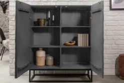 Riess-Ambiente Highboards|Industrial Loft > Massives Highboard SCORPION 120cm grau Akazie aufwendige 3D Schnitzereien