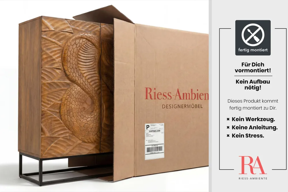 Riess-Ambiente Mehr...|Massivholzschränke > Massives Highboard SNAKE 120cm braun schwarz Mangoholz Schlangen-Design mit aufwendigen 3D Schnitzereien