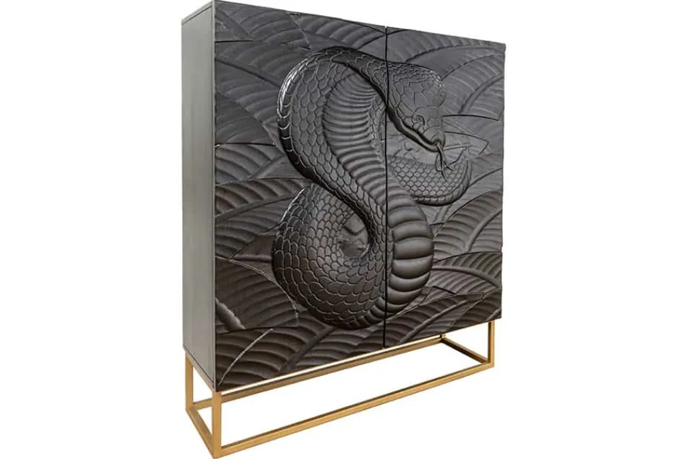 Riess-Ambiente Mehr...|Massivholzschränke > Massives Highboard SNAKE 120cm schwarz gold Mangoholz Schlangen-Design mit aufwendigen 3D Schnitzereien