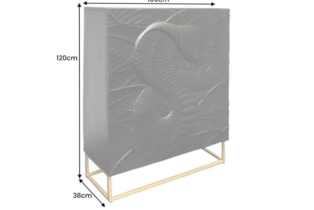 Riess-Ambiente Mehr...|Massivholzschränke > Massives Highboard SNAKE 120cm schwarz gold Mangoholz Schlangen-Design mit aufwendigen 3D Schnitzereien