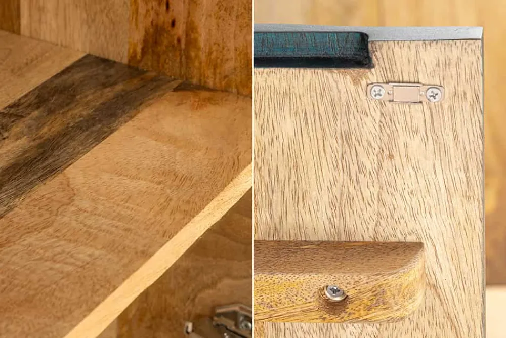 Riess-Ambiente Mehr...|Massivholzschränke > Massives Highboard SNAKE 120cm türkis gold Mangoholz Schlangen-Design mit aufwendigen 3D Schnitzereien