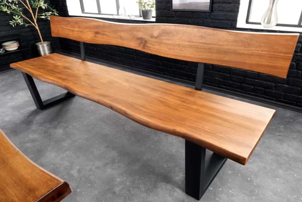 Riess-Ambiente Industrial Loft|Sitzbänke > Massive Sitzbank GENESIS 200cm braun Akazienholz mit Rückenlehne Baumkante