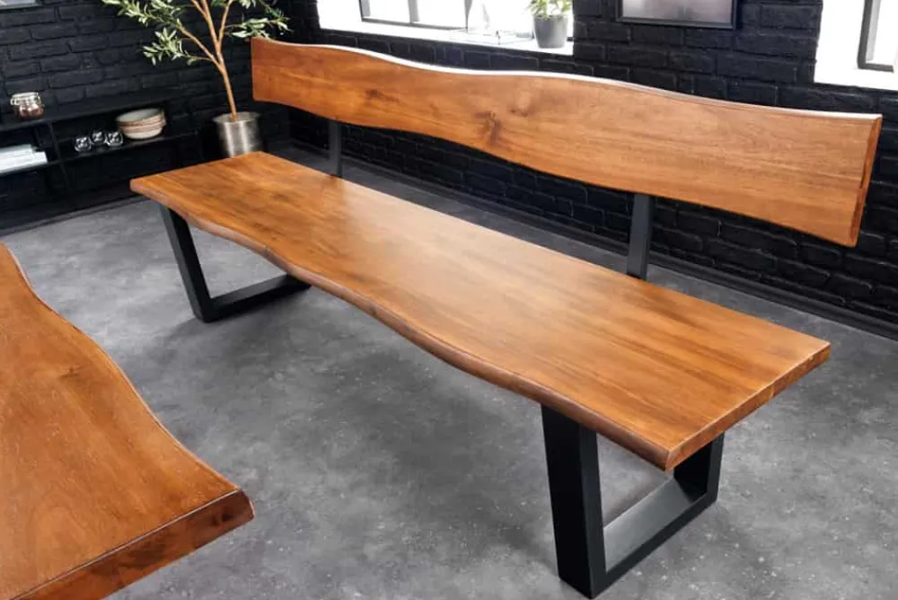 Riess-Ambiente Industrial Loft|Sitzbänke > Massive Sitzbank GENESIS 200cm braun Akazienholz mit Rückenlehne Baumkante