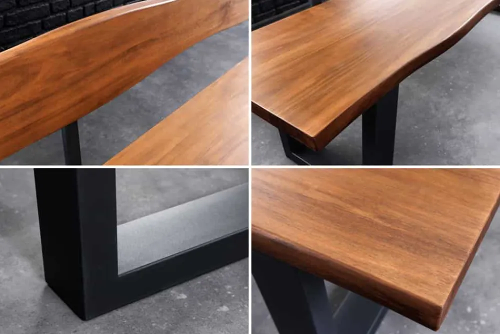 Riess-Ambiente Industrial Loft|Sitzbänke > Massive Sitzbank GENESIS 200cm braun Akazienholz mit Rückenlehne Baumkante