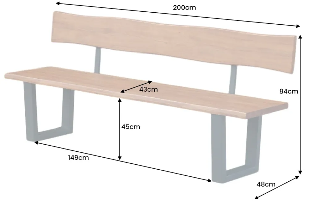 Riess-Ambiente Industrial Loft|Sitzbänke > Massive Sitzbank GENESIS 200cm braun Akazienholz mit Rückenlehne Baumkante