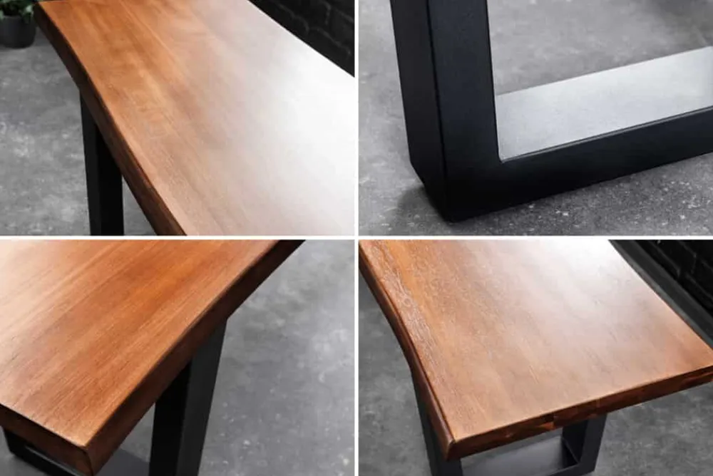 Riess-Ambiente Industrial Loft|Sitzbänke > Massive Sitzbank GENESIS 160cm braun Akazienholz schwarz Metallgestell Baumkante