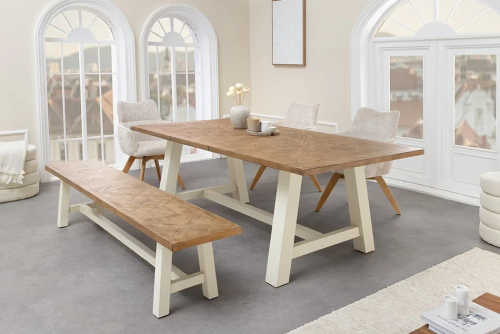 Riess-Ambiente Mehr...|Sitzbänke > Massive Sitzbank HAMPTONS 200cm hellbraun creme Pinienholz