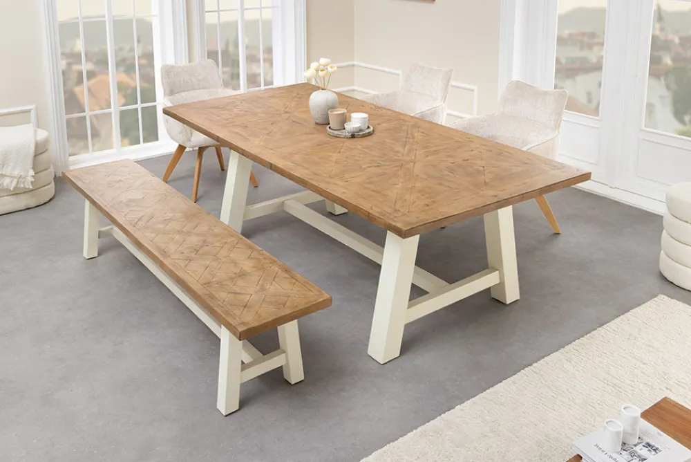 Riess-Ambiente Mehr...|Sitzbänke > Massive Sitzbank HAMPTONS 200cm hellbraun creme Pinienholz