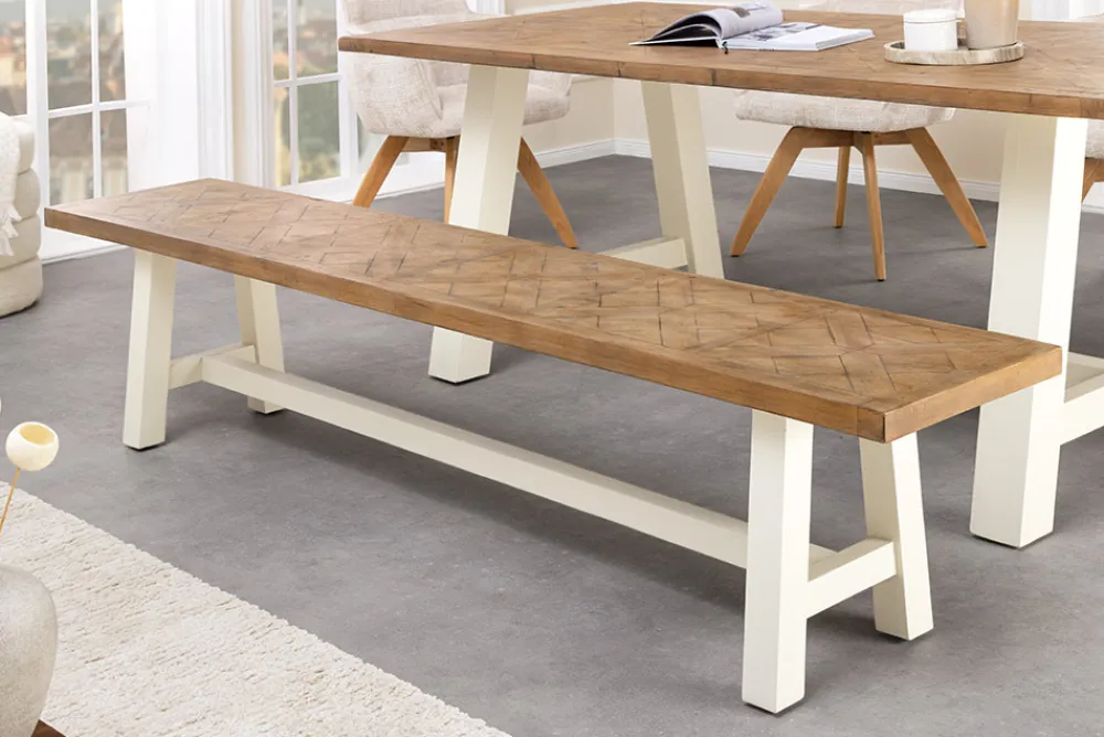 Riess-Ambiente Mehr...|Sitzbänke > Massive Sitzbank HAMPTONS 200cm hellbraun creme Pinienholz