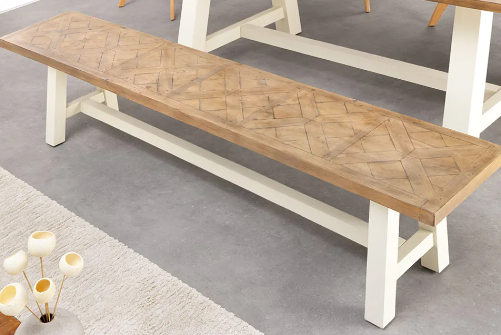 Riess-Ambiente Mehr...|Sitzbänke > Massive Sitzbank HAMPTONS 200cm hellbraun creme Pinienholz