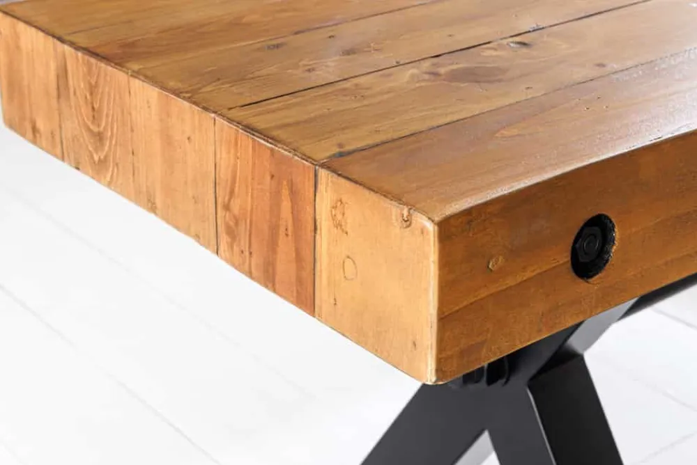 Riess-Ambiente Mehr...|Industrial Loft > Massive Sitzbank THOR 240cm vintage braun recyceltes Pinienholz schwarz Metall X-Gestell