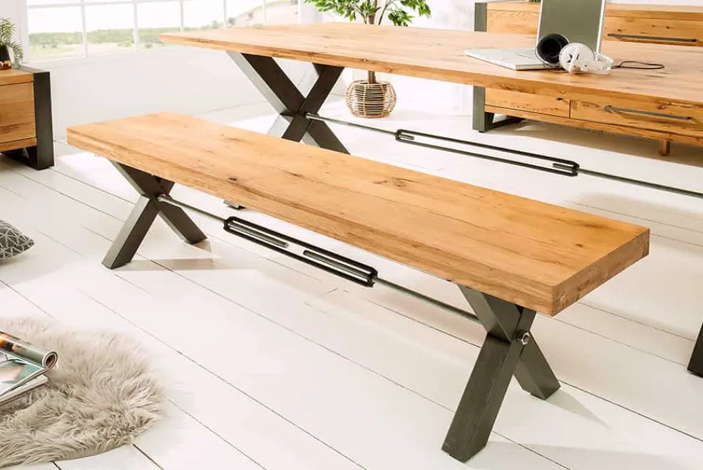 Riess-Ambiente Mehr...|Industrial Loft > Massive Sitzbank THOR 180cm Wild Eiche geölt im Industrial Design