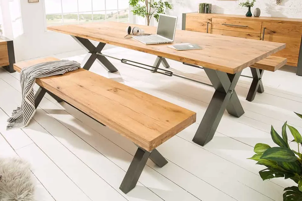 Riess-Ambiente Mehr...|Industrial Loft > Massive Sitzbank THOR 180cm Wild Eiche geölt im Industrial Design