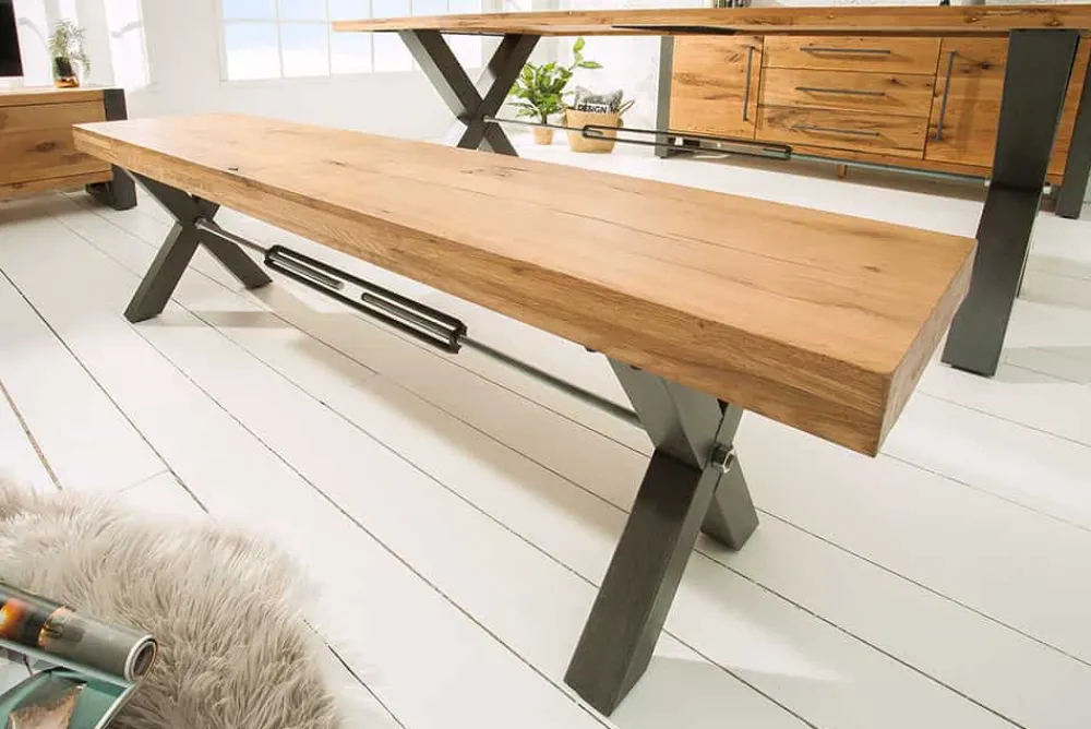Riess-Ambiente Mehr...|Industrial Loft > Massive Sitzbank THOR 180cm Wild Eiche geölt im Industrial Design