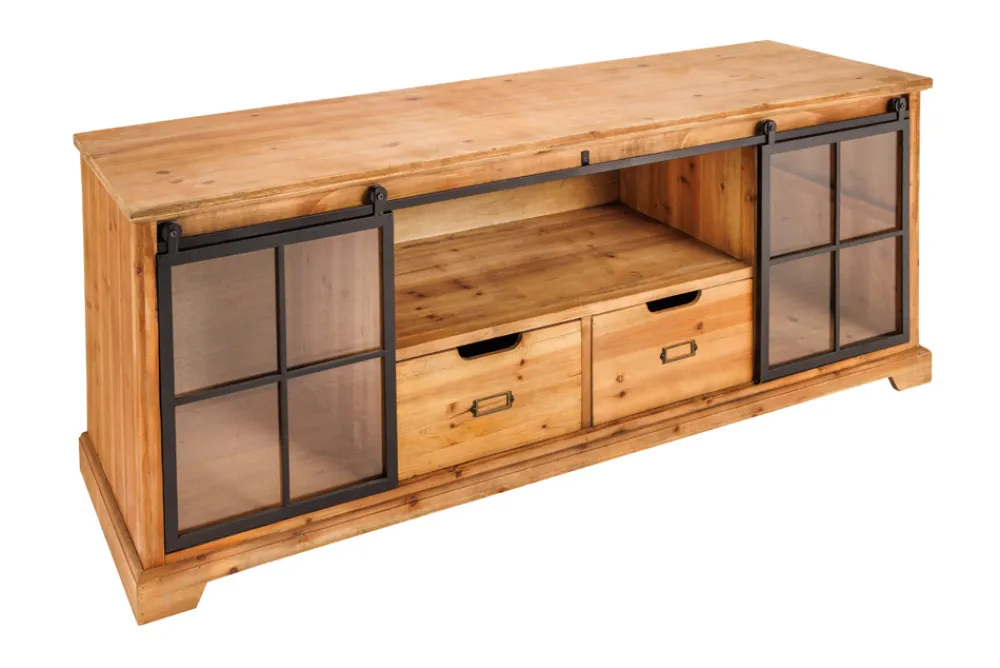Riess-Ambiente Tv- & Lowboards|Industrial Loft > Massives Lowboard HERITAGE 160cm natur Pinie Industrial-Türen Metall Vitrine