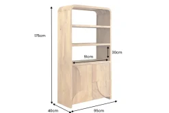 Riess-Ambiente Mehr...|Skandinavisch > Massives Regal ART DECO 175cm cream finish beige Mangoholz abgerundet mit 3D-Front