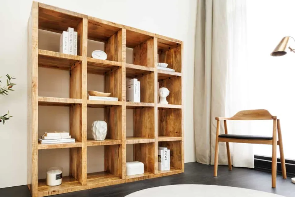 Riess-Ambiente Mehr...|Standregale > Massives Regal IRON CRAFT 160cm natur Mangoholz Bücherregal sechzehn Fächer