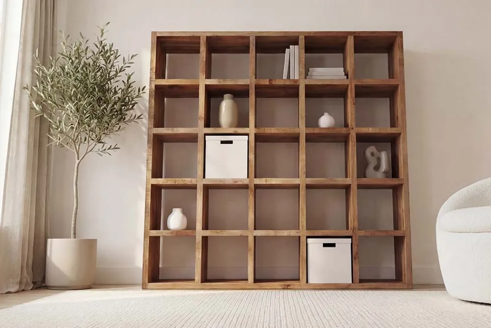 Riess-Ambiente Mehr...|Standregale > Massives Regal IRON CRAFT 200cm natur Mangoholz Bücherregal 25 Fächer