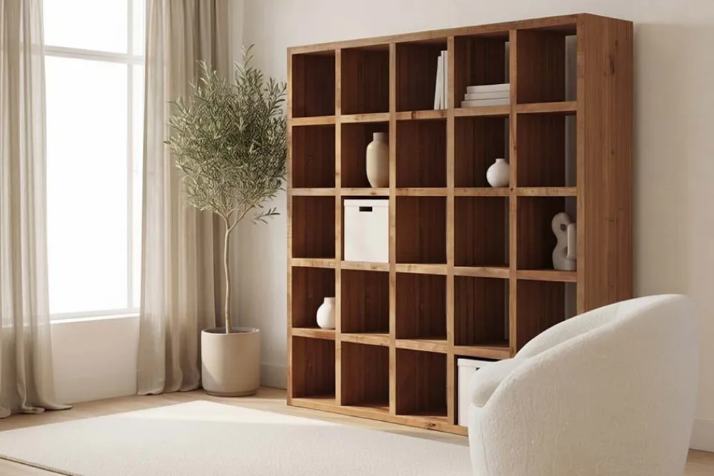 Riess-Ambiente Mehr...|Standregale > Massives Regal IRON CRAFT 200cm natur Mangoholz Bücherregal 25 Fächer