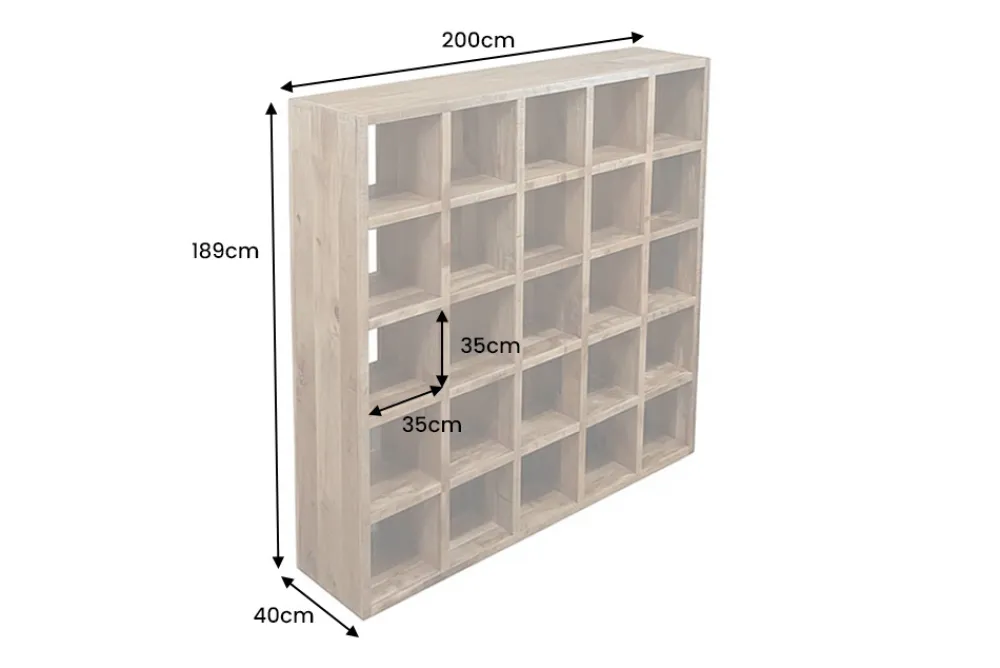 Riess-Ambiente Mehr...|Standregale > Massives Regal IRON CRAFT 200cm natur Mangoholz Bücherregal 25 Fächer