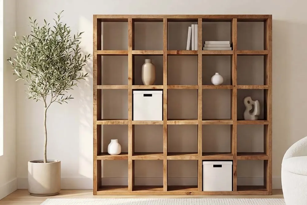 Riess-Ambiente Mehr...|Standregale > Massives Regal IRON CRAFT 200cm natur Mangoholz Bücherregal 25 Fächer