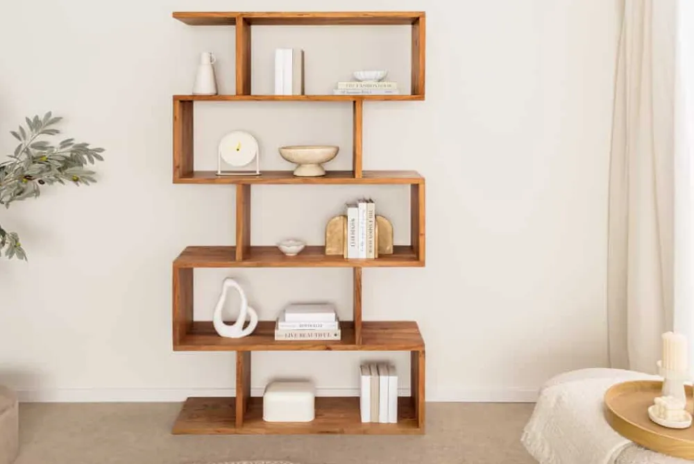 Riess-Ambiente Mehr...|Standregale > Massives Regal Snake 180cm natur Akazienholz Bücherregal mit fünf Böden