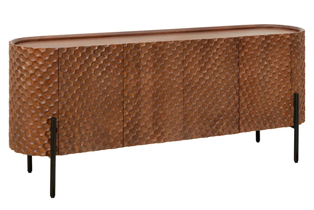 Riess-Ambiente Mehr...|Massivholzschränke > Massives Sideboard ADLON 180cm braun Mangoholz schwarz Metall 3D-Front in Wabenstruktur