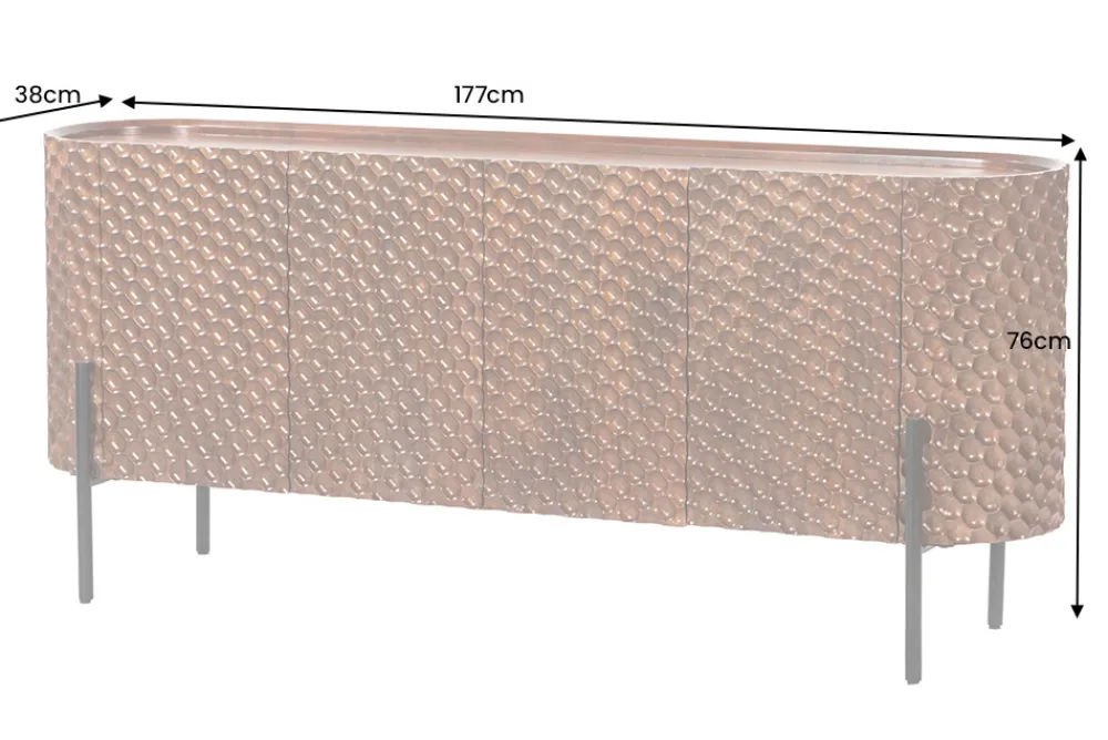 Riess-Ambiente Mehr...|Massivholzschränke > Massives Sideboard ADLON 180cm braun Mangoholz schwarz Metall 3D-Front in Wabenstruktur
