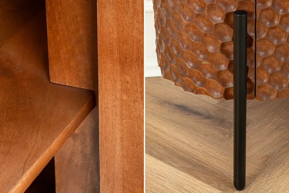 Riess-Ambiente Mehr...|Massivholzschränke > Massives Sideboard ADLON 180cm braun Mangoholz schwarz Metall 3D-Front in Wabenstruktur