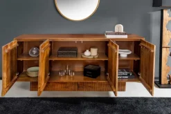 Riess-Ambiente Retro Möbel|Sideboards & Kommoden > Massives Sideboard ART DECO 170cm braun smoke Mangoholz 3D-Front