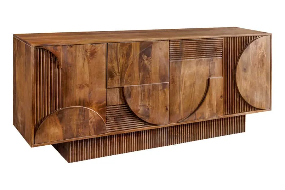 Riess-Ambiente Retro Möbel|Sideboards & Kommoden > Massives Sideboard ART DECO 170cm braun smoke Mangoholz 3D-Front