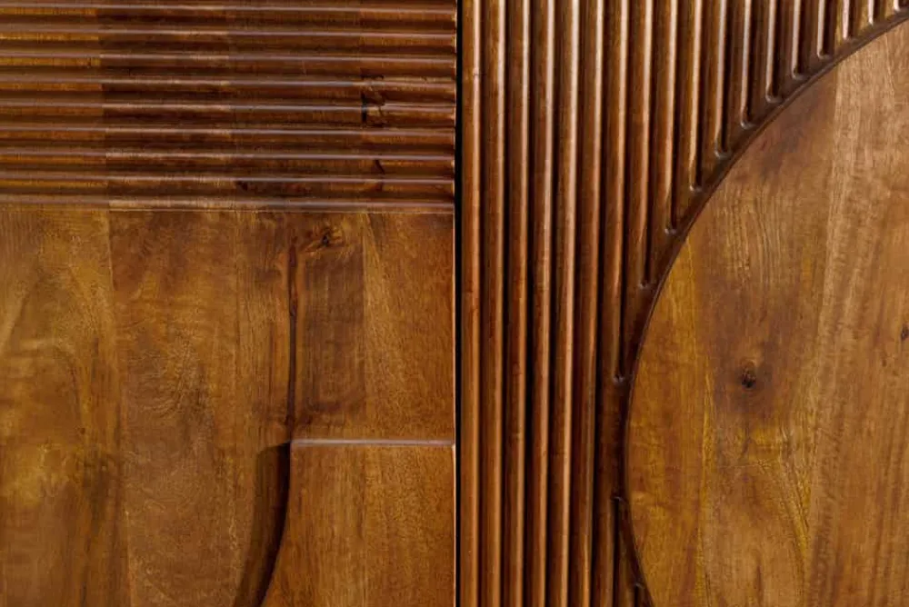 Riess-Ambiente Retro Möbel|Sideboards & Kommoden > Massives Sideboard ART DECO 170cm braun smoke Mangoholz 3D-Front