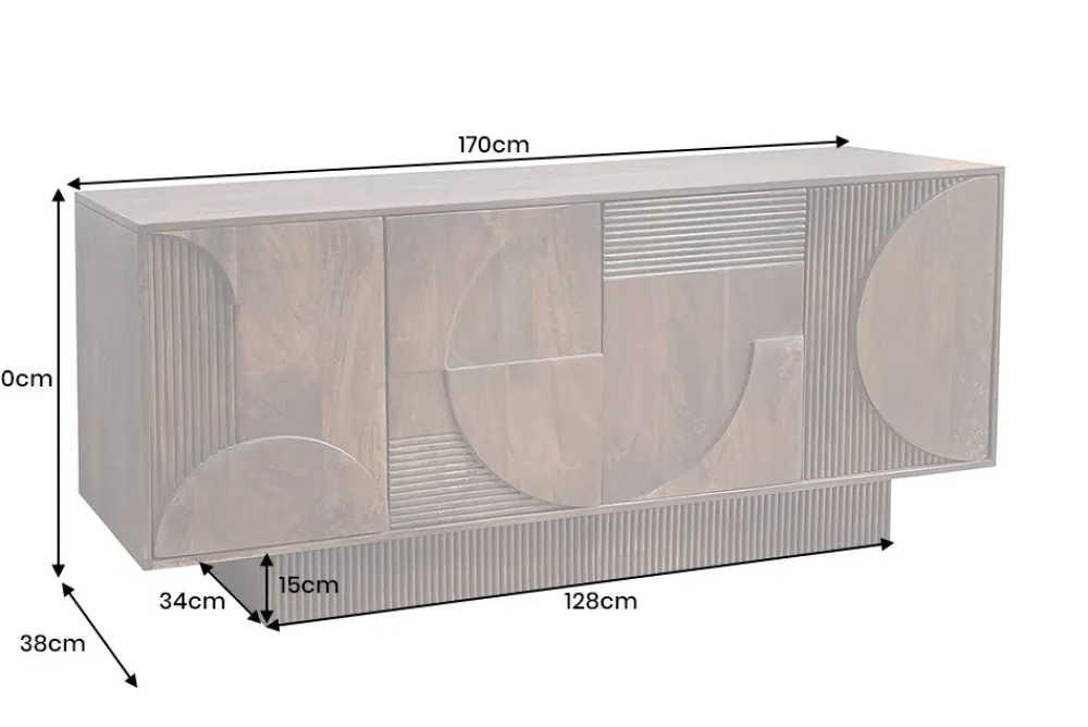 Riess-Ambiente Retro Möbel|Sideboards & Kommoden > Massives Sideboard ART DECO 170cm braun smoke Mangoholz 3D-Front