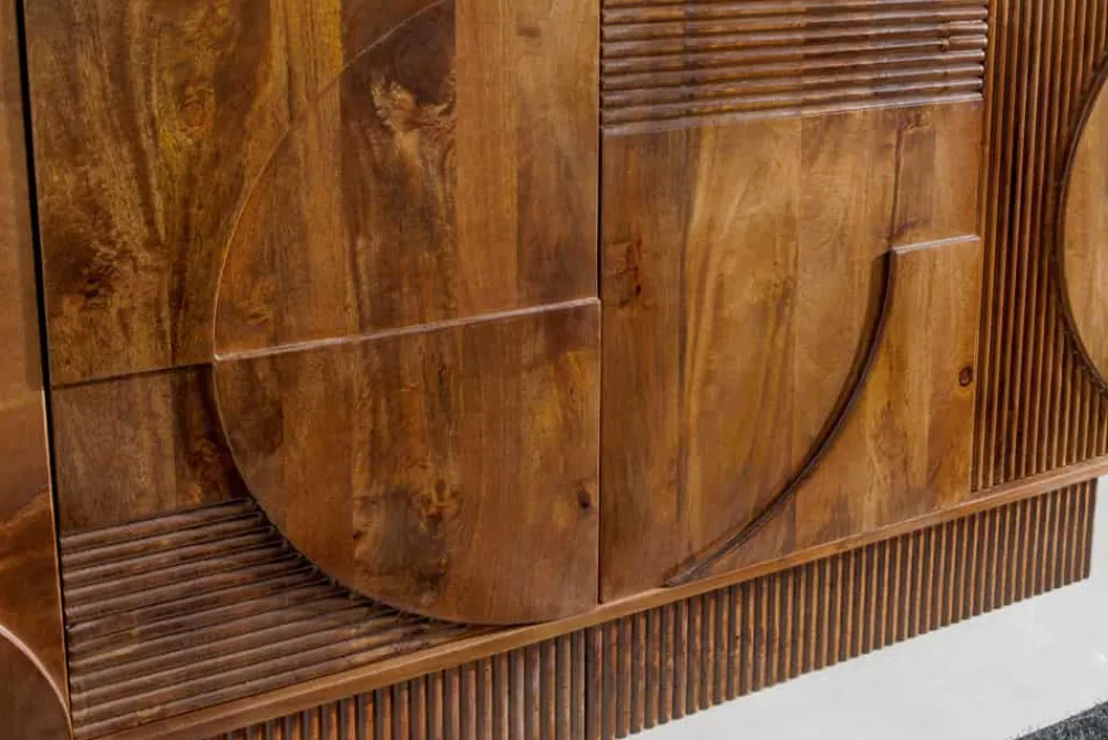 Riess-Ambiente Retro Möbel|Sideboards & Kommoden > Massives Sideboard ART DECO 170cm braun smoke Mangoholz 3D-Front