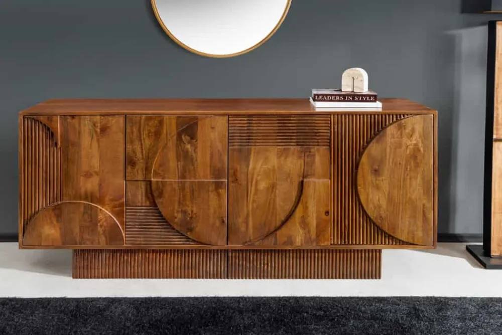 Riess-Ambiente Retro Möbel|Sideboards & Kommoden > Massives Sideboard ART DECO 170cm braun smoke Mangoholz 3D-Front
