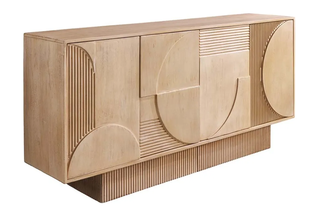 Riess-Ambiente Sideboards & Kommoden|Mehr... > Massives Sideboard ART DECO 170cm weiß gekälkt Mangoholz 3D-Front handmade