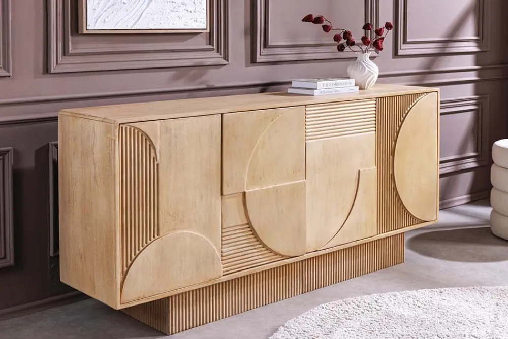 Riess-Ambiente Sideboards & Kommoden|Mehr... > Massives Sideboard ART DECO 170cm weiß gekälkt Mangoholz 3D-Front handmade