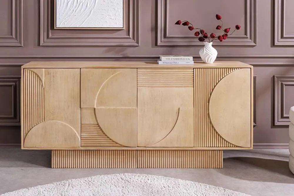 Riess-Ambiente Sideboards & Kommoden|Mehr... > Massives Sideboard ART DECO 170cm weiß gekälkt Mangoholz 3D-Front handmade