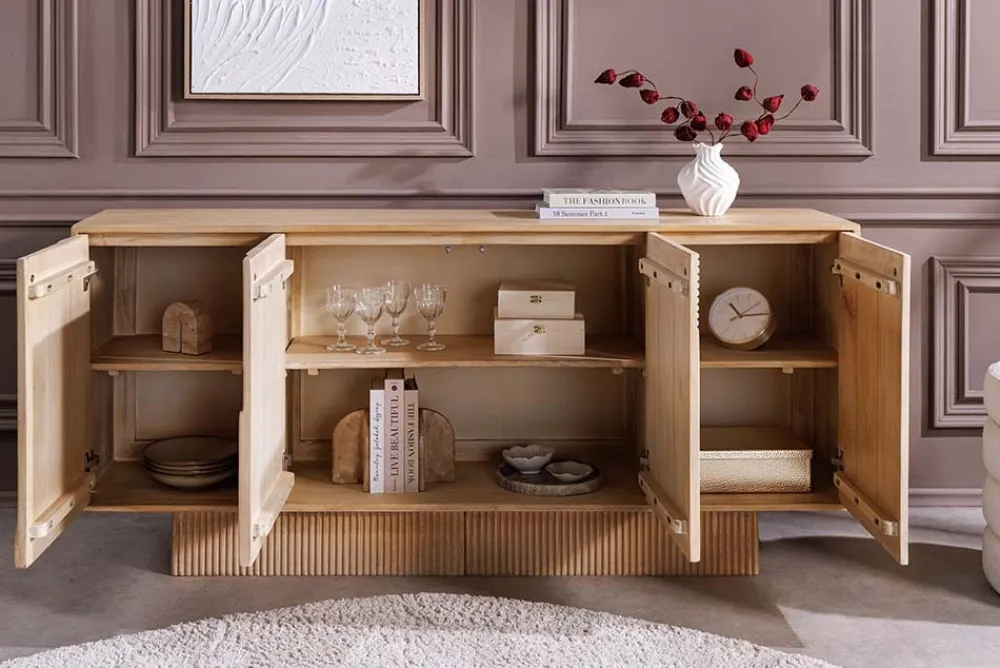 Riess-Ambiente Sideboards & Kommoden|Mehr... > Massives Sideboard ART DECO 170cm weiß gekälkt Mangoholz 3D-Front handmade