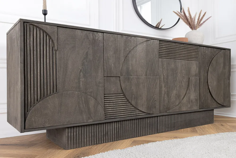 Riess-Ambiente Mehr...|Massivholzschränke > Massives Sideboard ART DECO 170cm grau Mangoholz 3D-Front