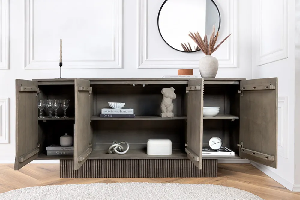Riess-Ambiente Mehr...|Massivholzschränke > Massives Sideboard ART DECO 170cm grau Mangoholz 3D-Front
