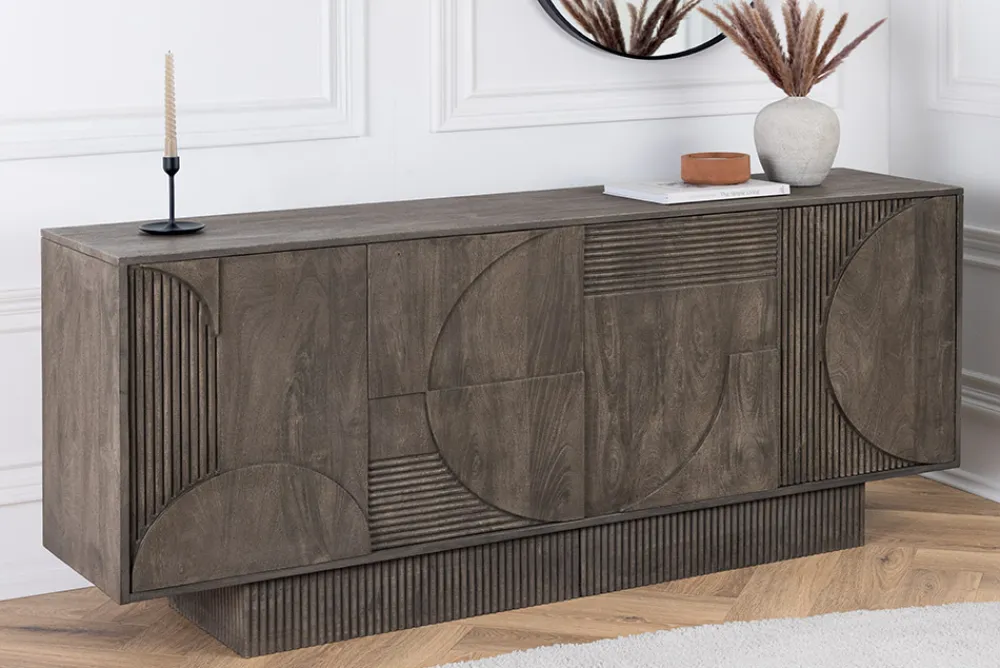 Riess-Ambiente Mehr...|Massivholzschränke > Massives Sideboard ART DECO 170cm grau Mangoholz 3D-Front